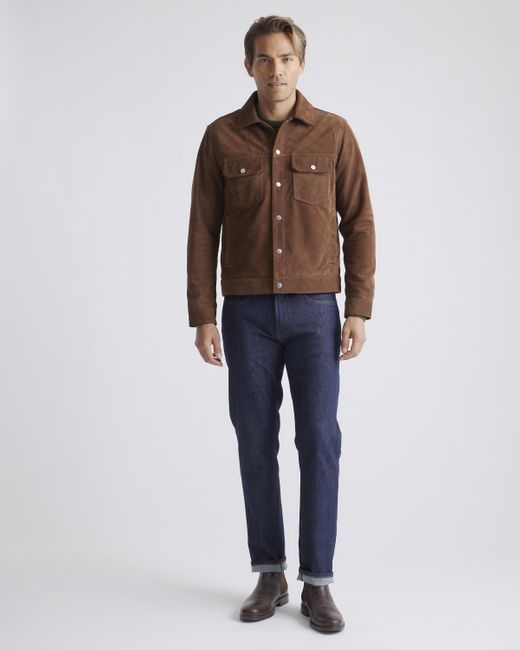 Quince Brown Italian Suede Trucker Jacket, Suede Leather for men