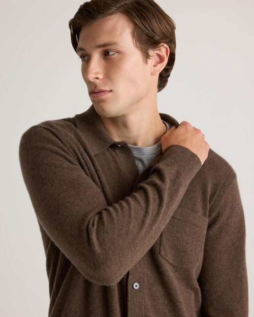 Quince Brown Mongolian Cashmere Button Down Sweater for men