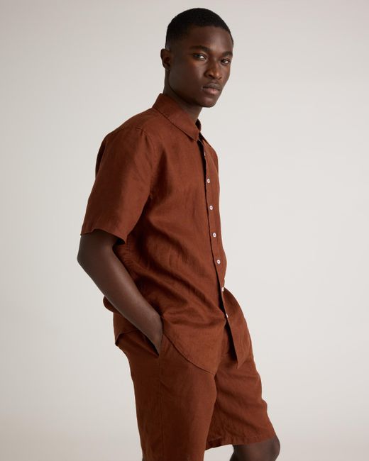 Quince Brown 100% European Linen Short Sleeve Shirt for men