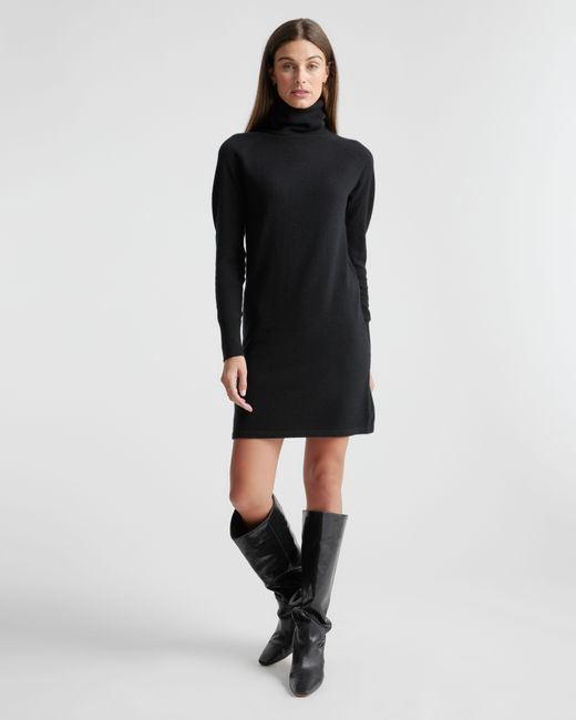 Quince Black Mongolian Cashmere Turtleneck Sweater Dress
