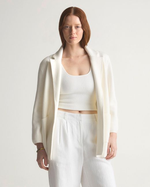 Quince White Knit Blazer, Organic Cotton