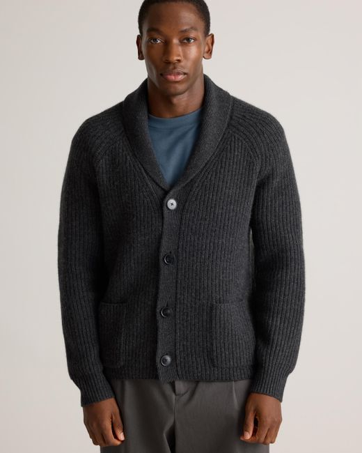 Quince Blue Mongolian Cashmere Shawl Collar Cardigan for men