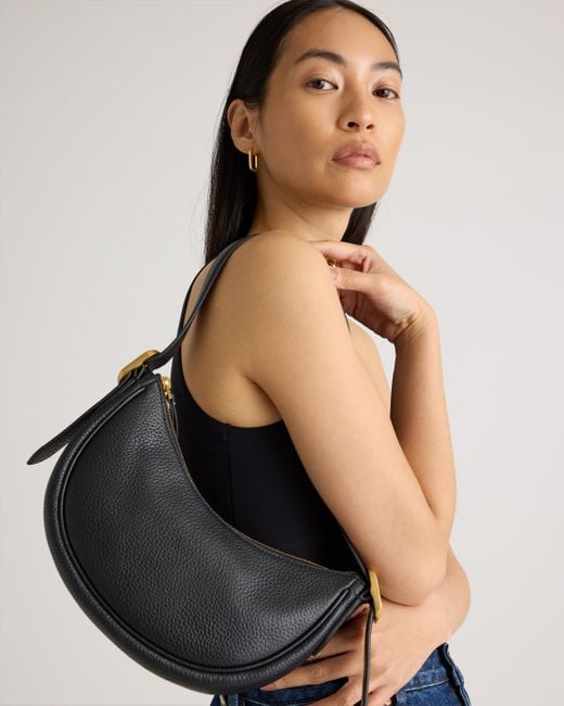 Quince White Italian Leather Mini Crescent Shoulder Bag