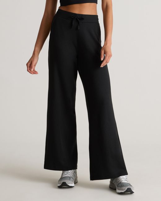 Quince Black Supersoft Fleece Wide Leg Pant, Lenzing Modal