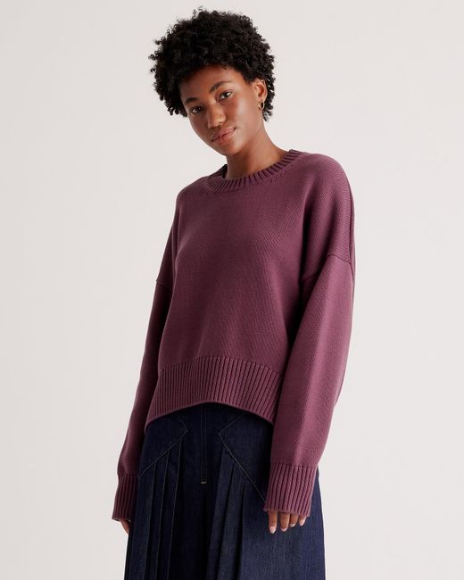 Quince Purple Boyfriend Crew Sweater, Organic Cotton
