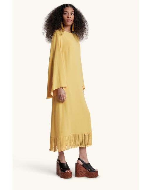 Racil Yellow Lee Kaftan With Fringes