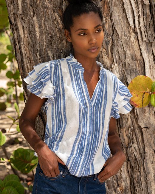 Rae Feather Denim Waffle Frill Shirt in 