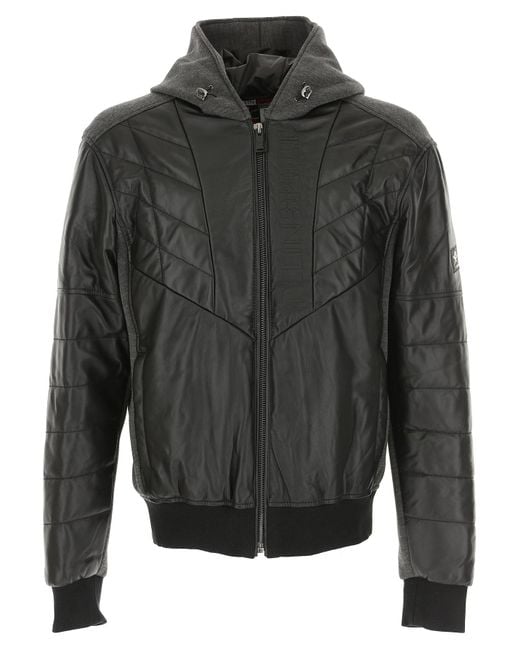 Philipp Plein Leather Down Jacket For Men in Black for Men - Lyst