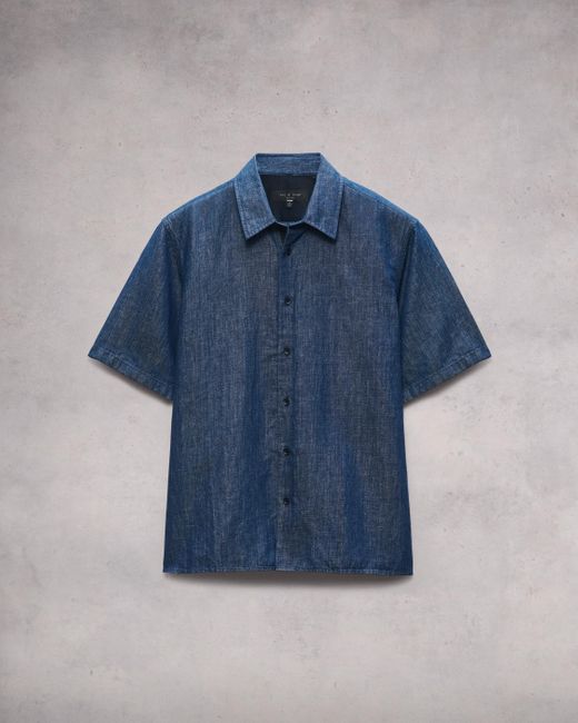 Rag & Bone Blue Dalton Linen Denim Shirt for men