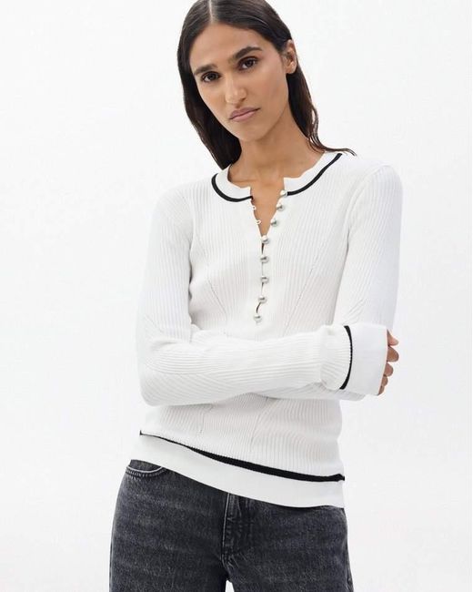 Rag & Bone White Kassy Ribbed Henley