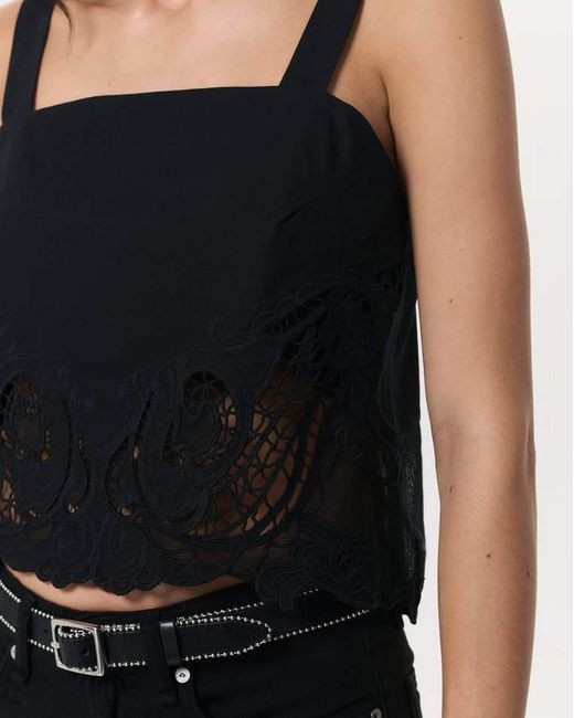 Rag & Bone Black Clem Lace-Trim Poplin Tank Top