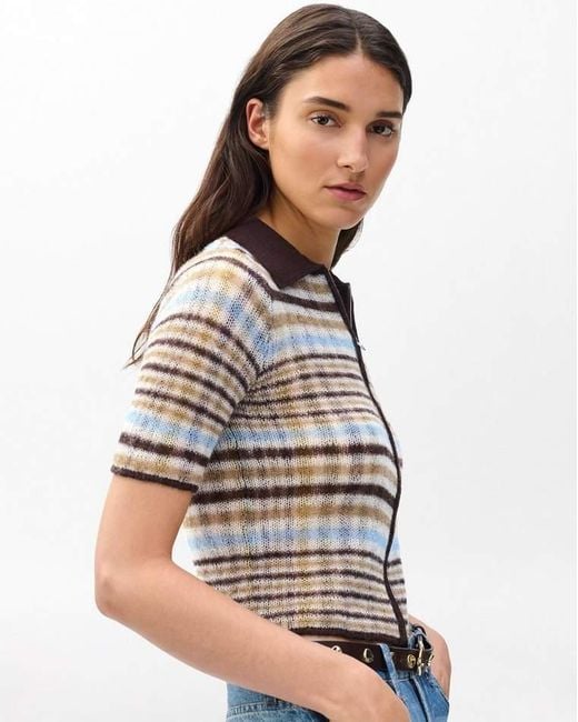 Rag & Bone White Leva Plaid Zip Polo Sweater