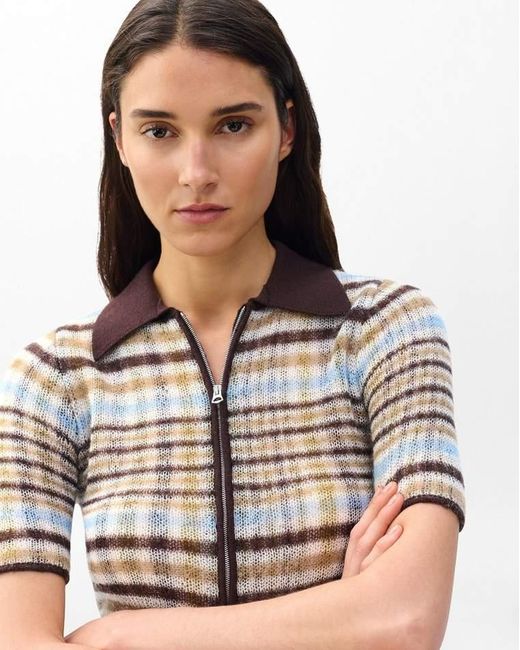 Rag & Bone White Leva Plaid Zip Polo Sweater