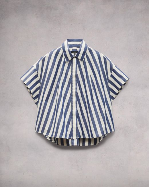 Rag & Bone Blue Martha Striped Cotton Poplin Shirt