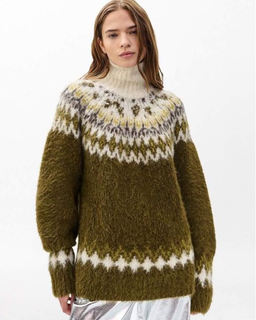 Rag & Bone Green Beth Fair Isle Turtleneck Sweater