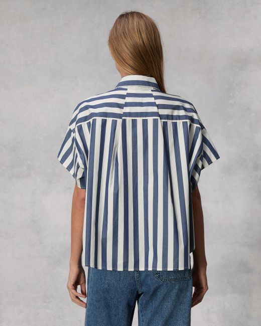 Rag & Bone Blue Martha Striped Cotton Poplin Shirt