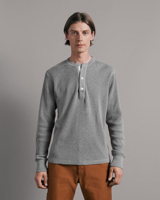 Rag & Bone Garment Dyed Waffle Henley in Gray for Men Lyst