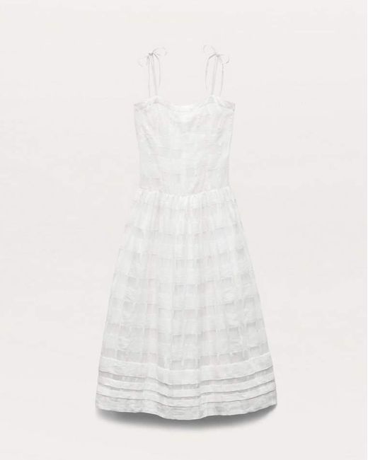Rag & Bone White Presley Plaid Cotton-Blend Midi Dress