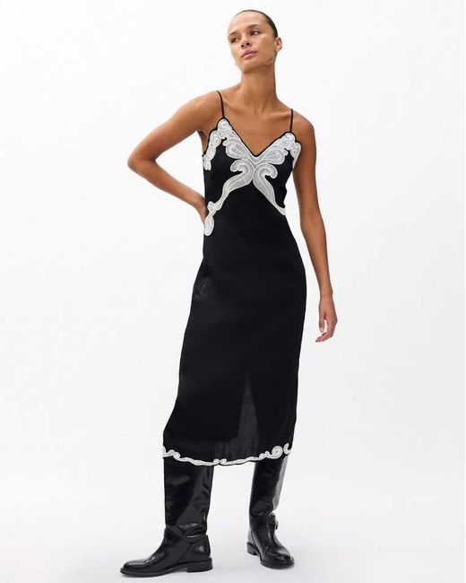 Rag & Bone Black Ann Embroidered Slip Dress