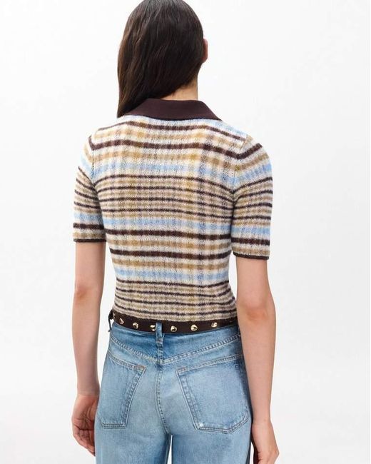 Rag & Bone White Leva Plaid Zip Polo Sweater