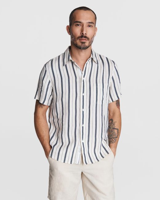 Rag & Bone White Gus Linen Stripe Shirt for men