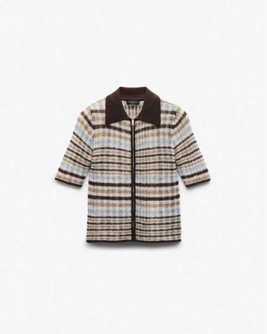 Rag & Bone White Leva Plaid Zip Polo Sweater
