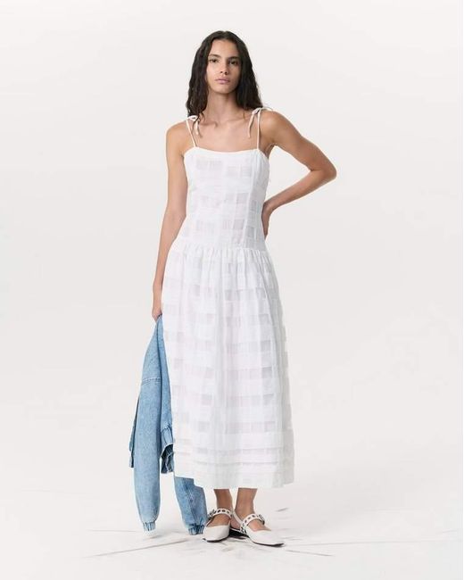 Rag & Bone White Presley Plaid Cotton-Blend Midi Dress