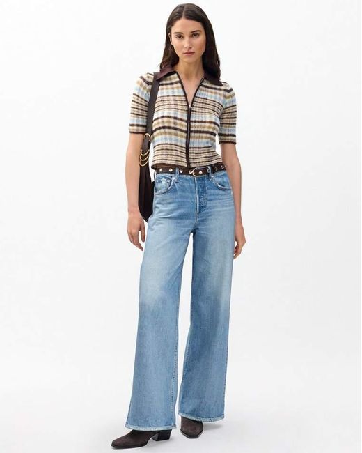 Rag & Bone White Leva Plaid Zip Polo Sweater