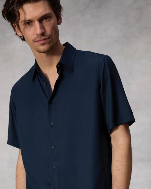 Rag & Bone Blue Dalton Viscose Twill Short Sleeve Shirt for men