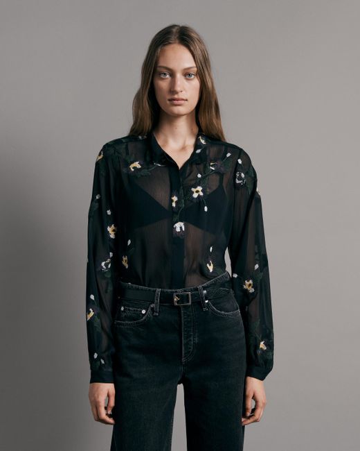 Rag & Bone Leather Stevie Floral Embroidery Button Down Shirt | Lyst