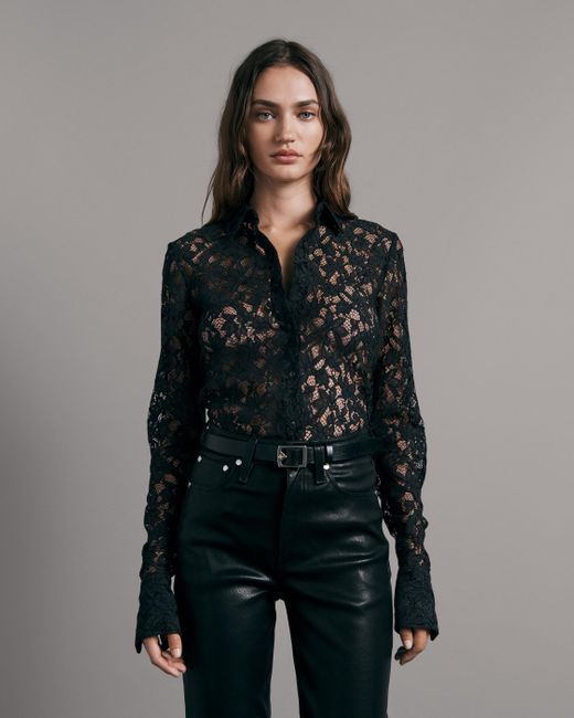 Rag & Bone Yvette Lace Button Down Shirt in Black | Lyst