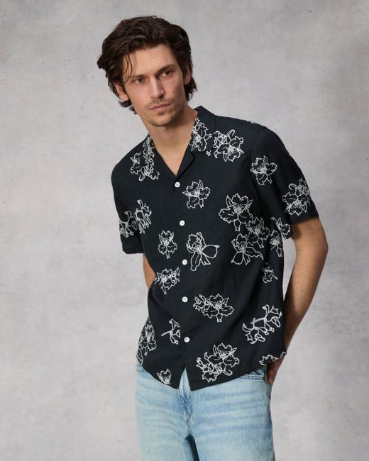 Rag & Bone Gray Avery Resort Embroidered Shirt for men