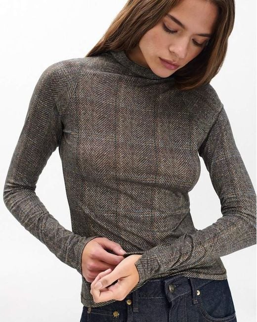 Rag & Bone Brown Shaw Plaid Turtleneck Tee