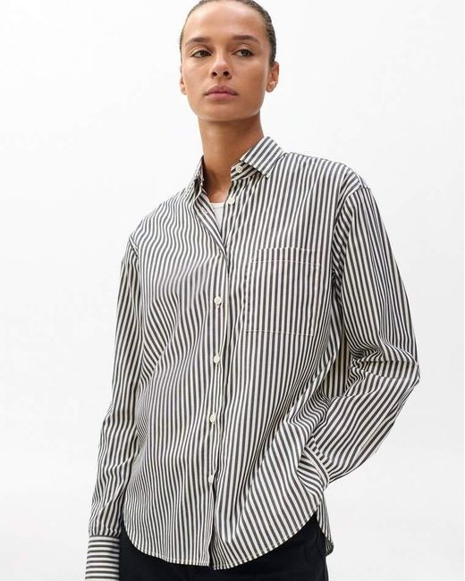 Rag & Bone Gray Connie Striped Poplin Shirt