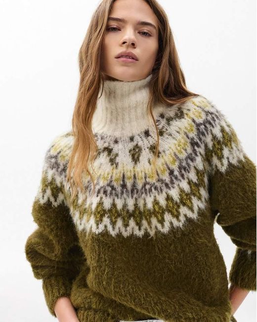 Rag & Bone Green Beth Fair Isle Turtleneck Sweater