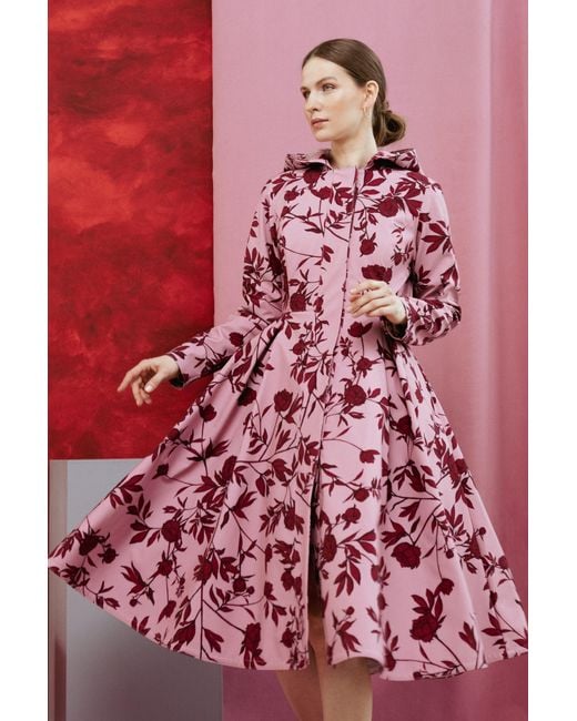 RainSisters Pink Fit And Flare Coat With Pleated Skirt