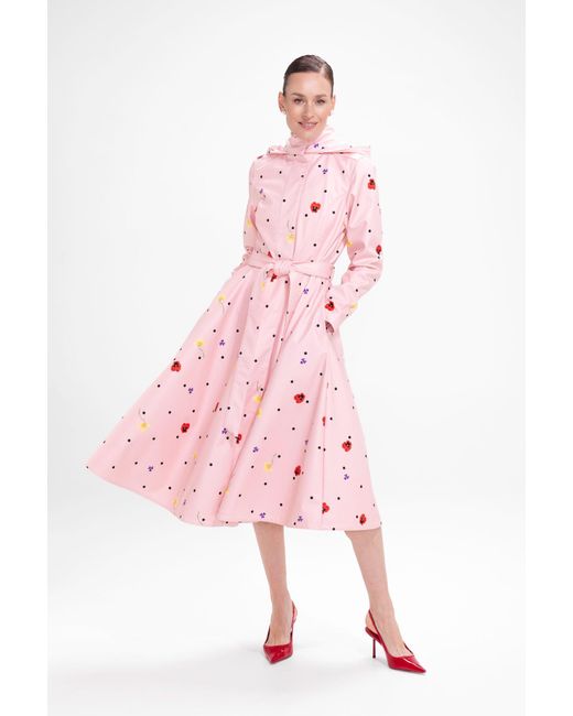 RainSisters Pink Fit And Flare Coat With A-Line Skirt