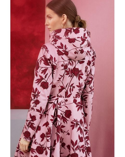RainSisters Pink Fit And Flare Coat With Pleated Skirt