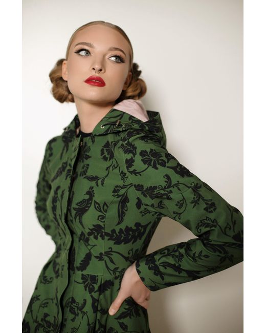RainSisters Green Fit And Flare Coat With Pleated Skirt
