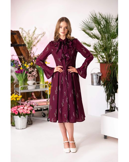 RainSisters Red Floral Midi Dress With Ruffles