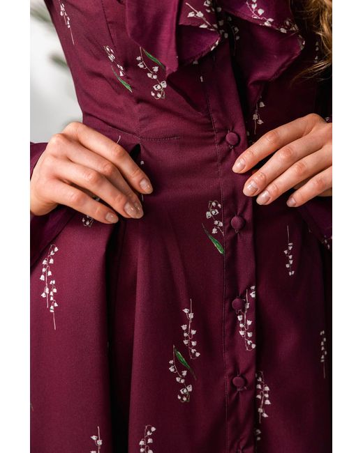 RainSisters Red Floral Midi Dress With Ruffles