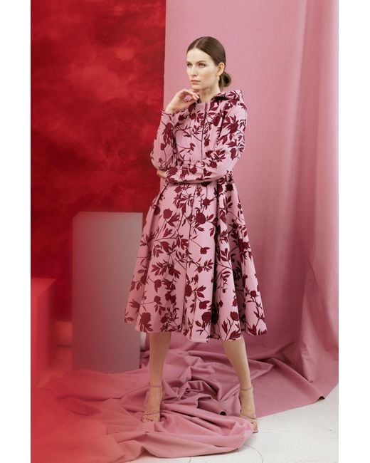 RainSisters Pink Fit And Flare Coat With Pleated Skirt