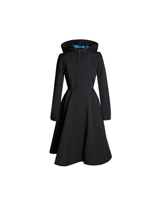 RainSisters Black Fit And Flare Coat With Full Circle Skirt And Sapphire Lining