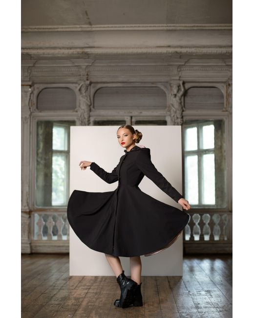 RainSisters Blue Fit And Flare Coat With Full Circle Skirts