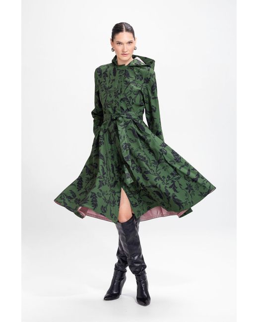 RainSisters Green Fit And Flare Coat With Pleated Skirt