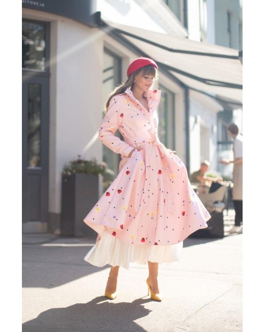 RainSisters Pink Fit And Flare Coat With A-Line Skirt