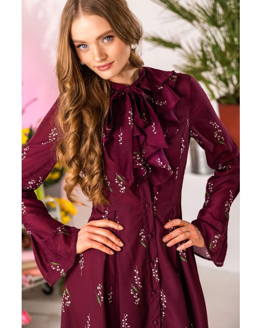 RainSisters Red Floral Midi Dress With Ruffles