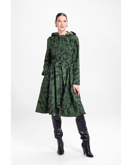 RainSisters Green Fit And Flare Coat With Pleated Skirt