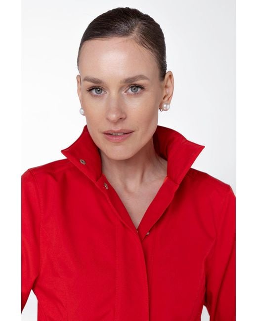 RainSisters Red Fit And Flare A-Line Coat With Pleated Skirt