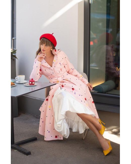 RainSisters Pink Fit And Flare Coat With A-Line Skirt